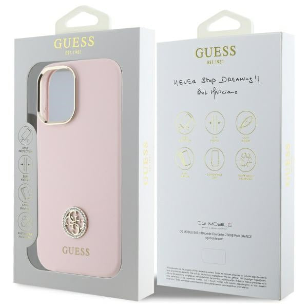 Guess silikoninis dėklas iPhone 16 – šviesiai rožinis