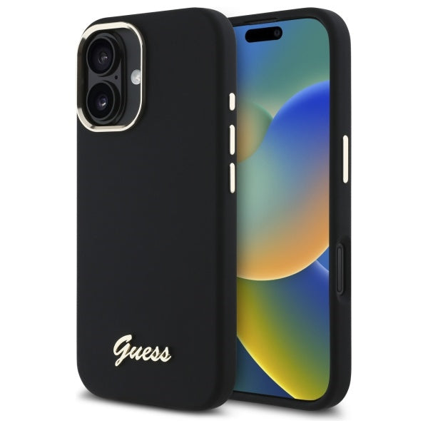 Guess silikoninis dėklas iPhone 16 – juodas