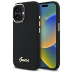 Guess silikoninis dėklas iPhone 16 – juodas