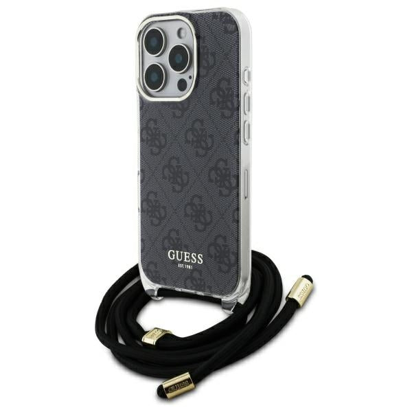 Guess Crossbody Cord 4G Print dėklas iPhone 16 Pro Max – juodas