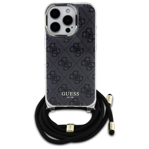 Guess Crossbody Cord 4G Print dėklas iPhone 16 Pro Max – juodas