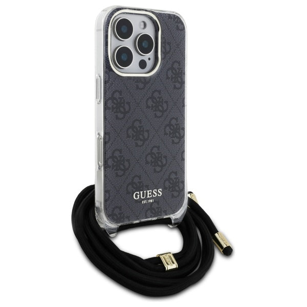 Guess Crossbody Cord 4G Print dėklas iPhone 16 Pro Max – juodas