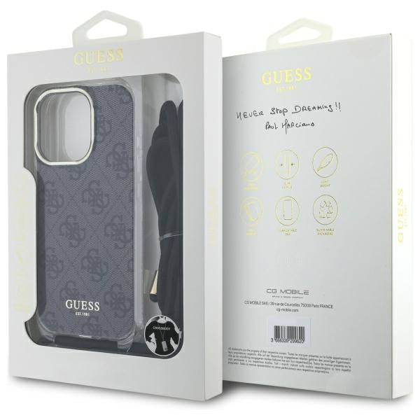 Guess Crossbody Cord 4G Print dėklas iPhone 16 Pro Max – juodas