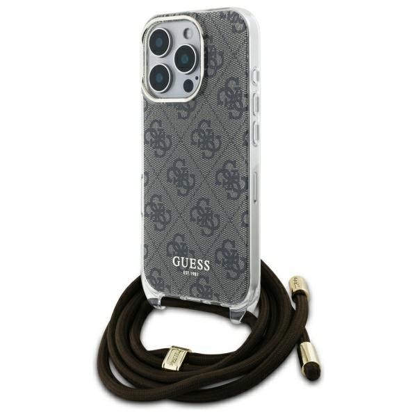 Guess Crossbody Cord 4G Print dėklas iPhone 16 Pro Max – rudas