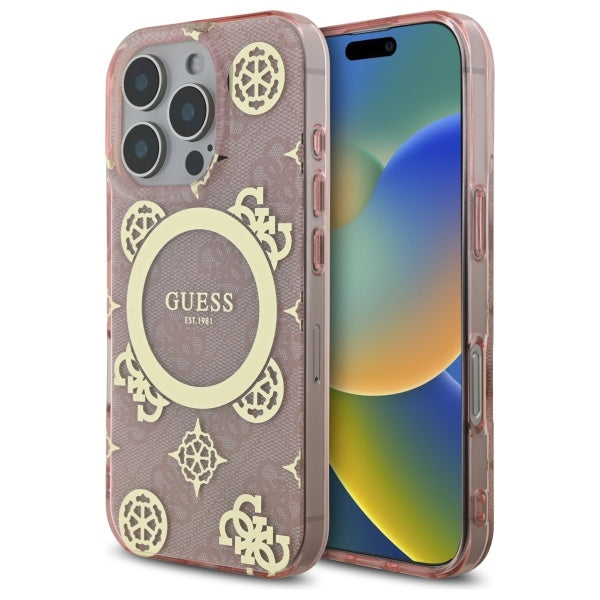 Guess MagSafe dėklas iPhone 16 Pro – rožinis