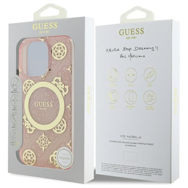 Guess MagSafe dėklas iPhone 16 Pro – rožinis