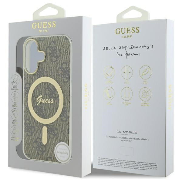 Guess MagSafe dėklas iPhone 16 Plus – rudas
