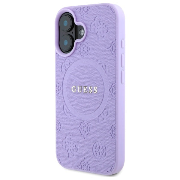 Guess Saffiano Peony MagSafe dėklas iPhone 16 Plus – violetinis -- iPhone 16 Plus