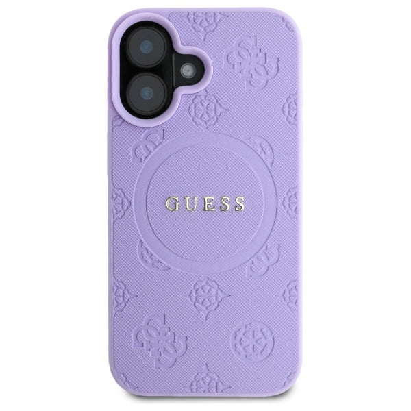 Guess Saffiano Peony MagSafe dėklas iPhone 16 Plus – violetinis -- iPhone 16 Plus