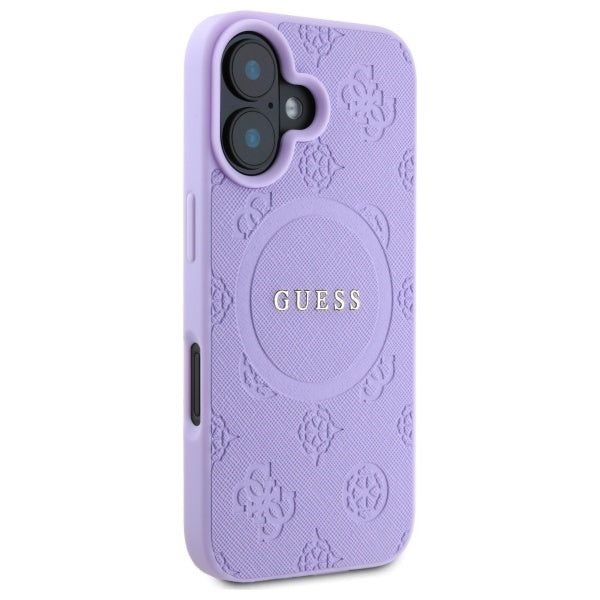 Guess Saffiano Peony MagSafe dėklas iPhone 16 Plus – violetinis -- iPhone 16 Plus