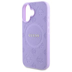 Guess Saffiano Peony MagSafe dėklas iPhone 16 Plus – violetinis -- iPhone 16 Plus