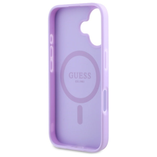 Guess Saffiano Peony MagSafe dėklas iPhone 16 Plus – violetinis -- iPhone 16 Plus