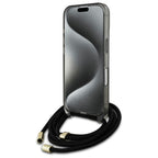 Guess MagSafe dėklas iPhone 16 su dirželiu – juodas