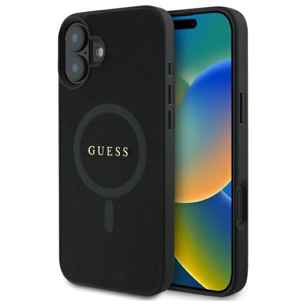 Guess Saffiano MagSafe dėklas iPhone 16 – juodas -- iPhone 16