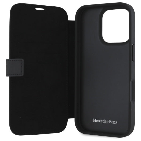 Mercedes-Benz Waves Leather dėklas iPhone 16 Pro Max – juodas