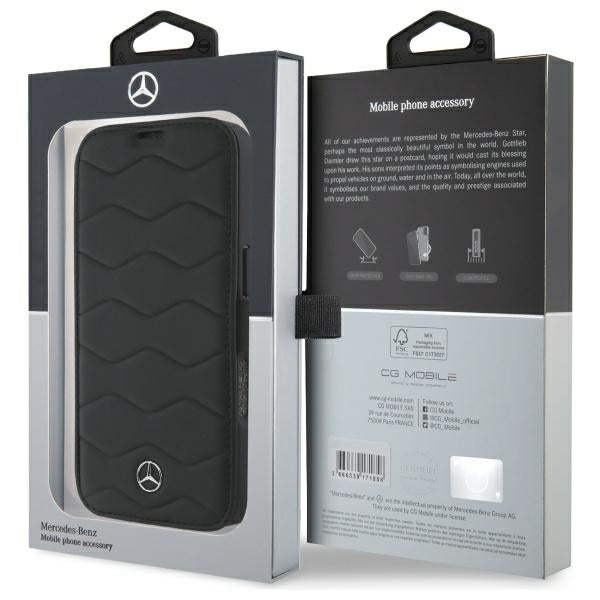 Mercedes-Benz Waves Leather dėklas iPhone 16 Pro Max – juodas