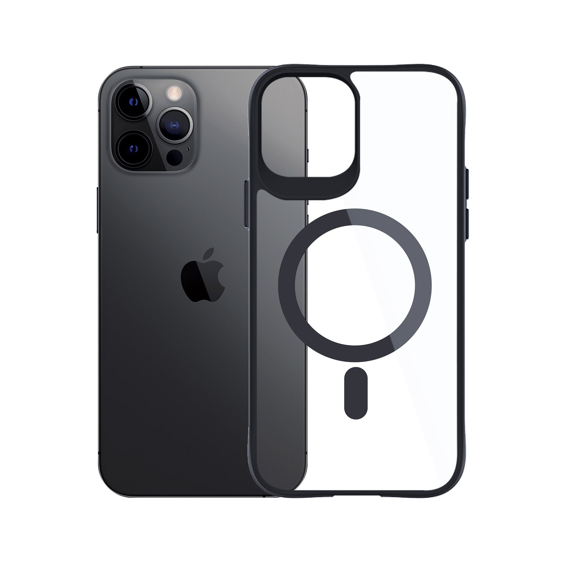 3mk Satin Armor MagCase su MagSafe skirtas iPhone 12 Pro Max - skaidrus su juodu rėmu -- iPhone 12 Pro Max