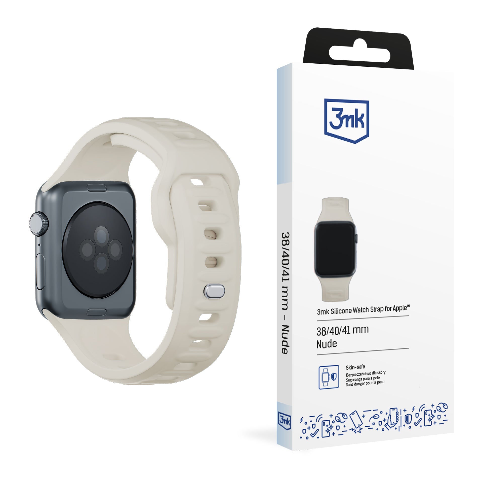 3mk Silicone Watch Strap Apple Watch 38/40/41 mm – baltas -- Apple Watch 38/40/41mm