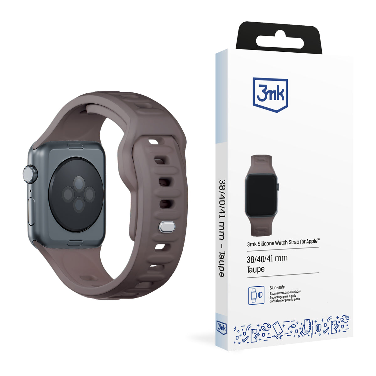 3mk silikoninis laikrodžio dirželis, skirtas Apple Watch 38/40/41 mm – tamsiai pilkas