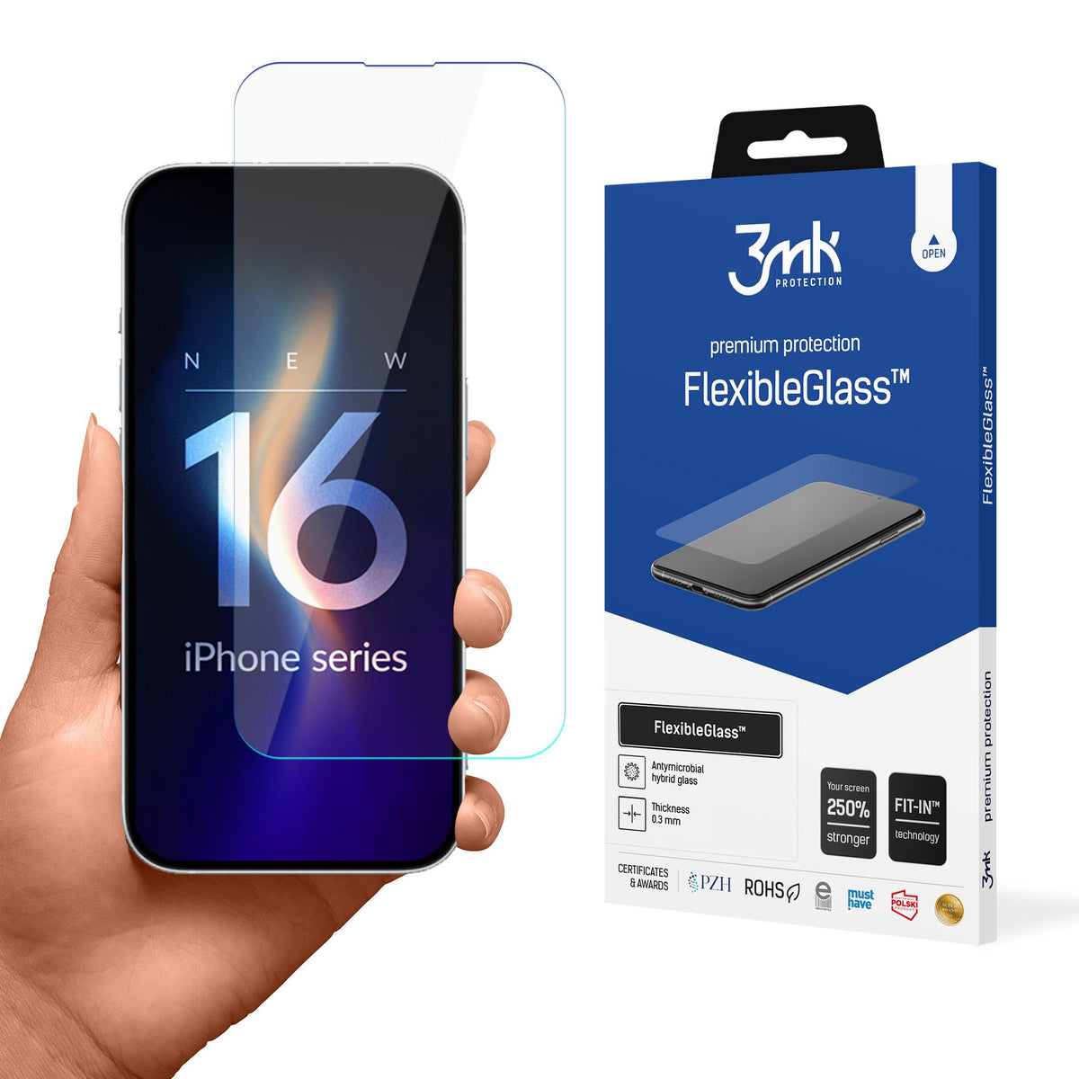 Grūdintas stiklas 3mk FlexibleGlass, skirtas iPhone 16 Plus