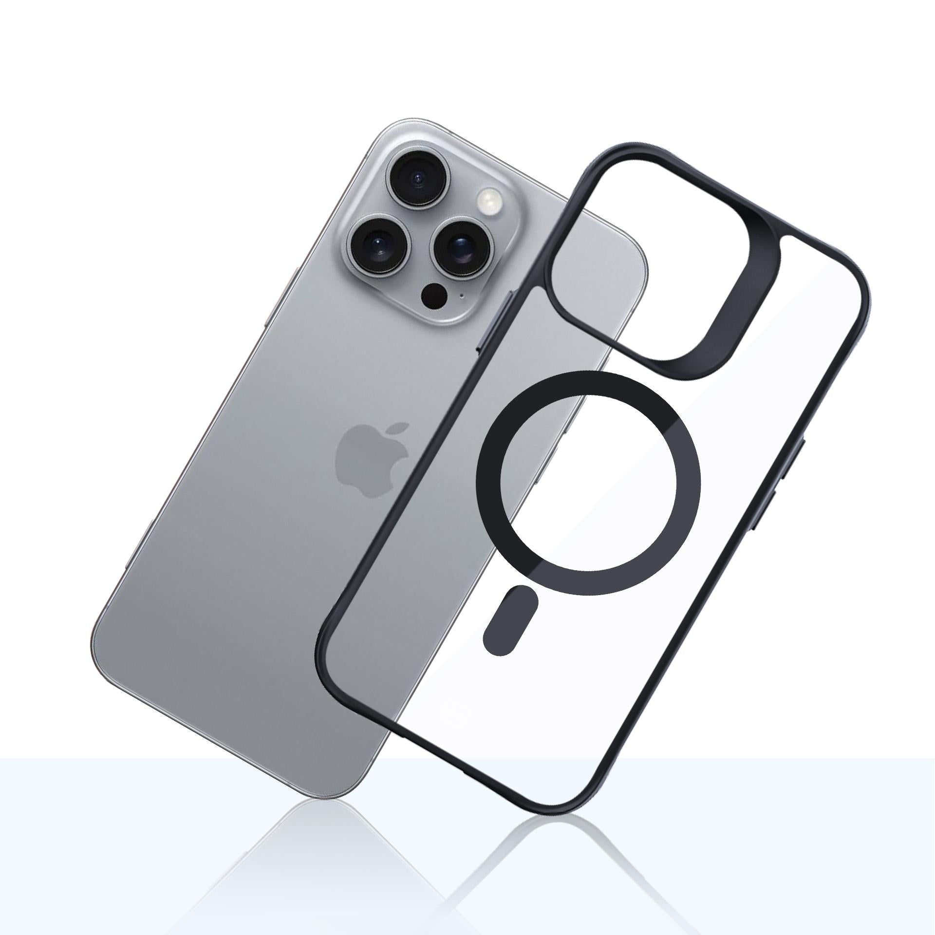 3mk Satin Armor MagCase su MagSafe iPhone 16 Pro Max – skaidrus su juodu rėmeliu