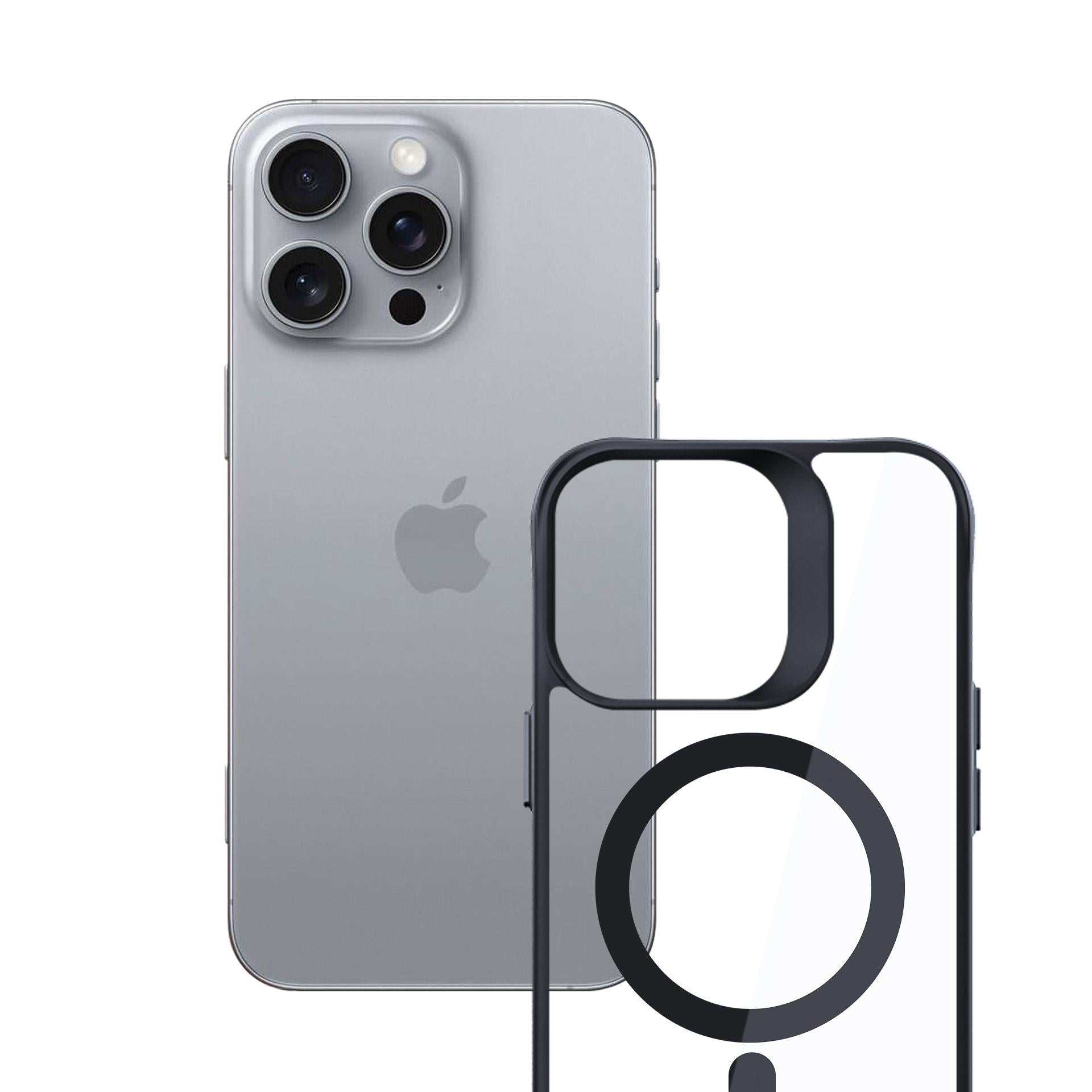 3mk Satin Armor MagCase su MagSafe iPhone 16 Pro Max – skaidrus su juodu rėmeliu