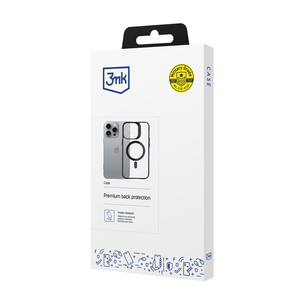 3mk Satin Armor MagCase su MagSafe iPhone 16 Pro Max – skaidrus su juodu rėmeliu