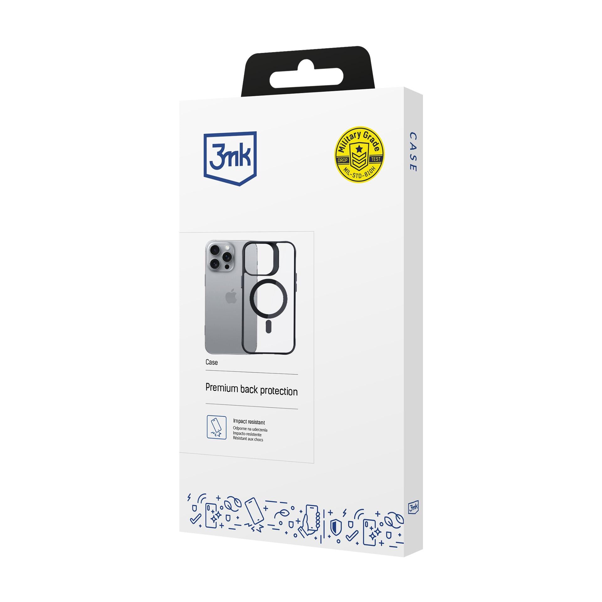 3mk Satin Armor MagCase su MagSafe iPhone 16 Pro Max – skaidrus su juodu rėmeliu