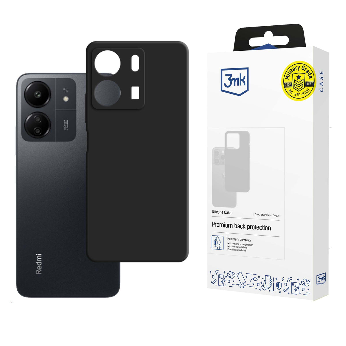 3mk silikoninis dėklas, skirtas Xiaomi Redmi 13C/POCO C65 - juodas -- Xiaomi Redmi 13C