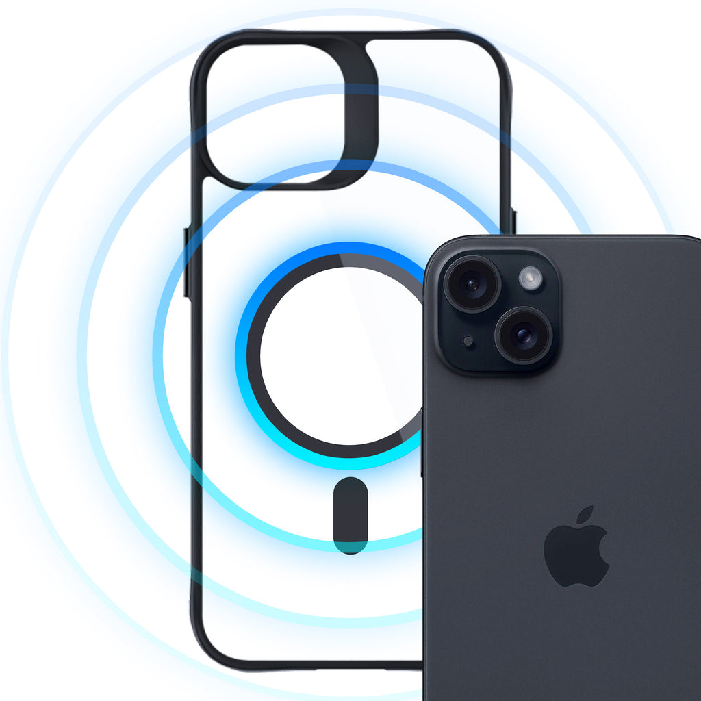 3mk Satin Armor MagCase su MagSafe, skirtas iPhone 15 – skaidrus su juodu rėmeliu