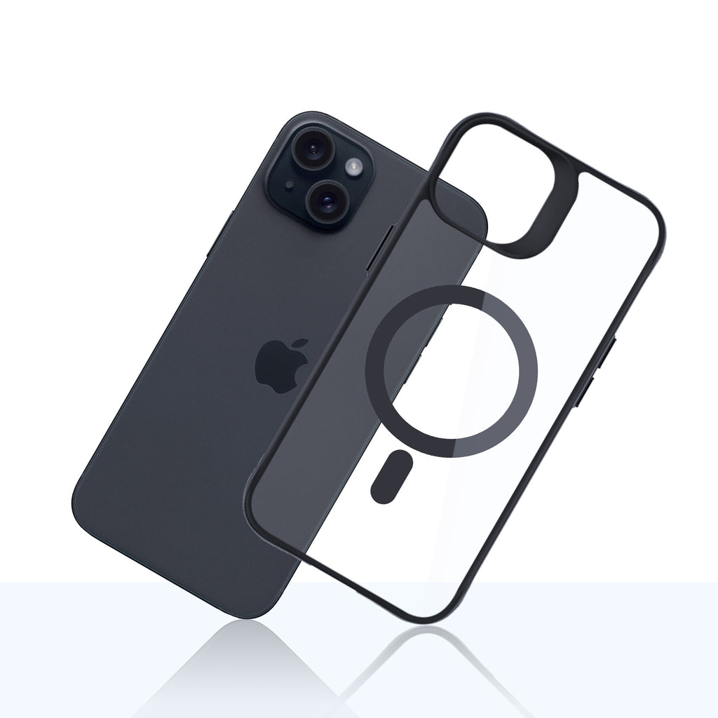 3mk Satin Armor MagCase su MagSafe, skirtas iPhone 15 – skaidrus su juodu rėmeliu