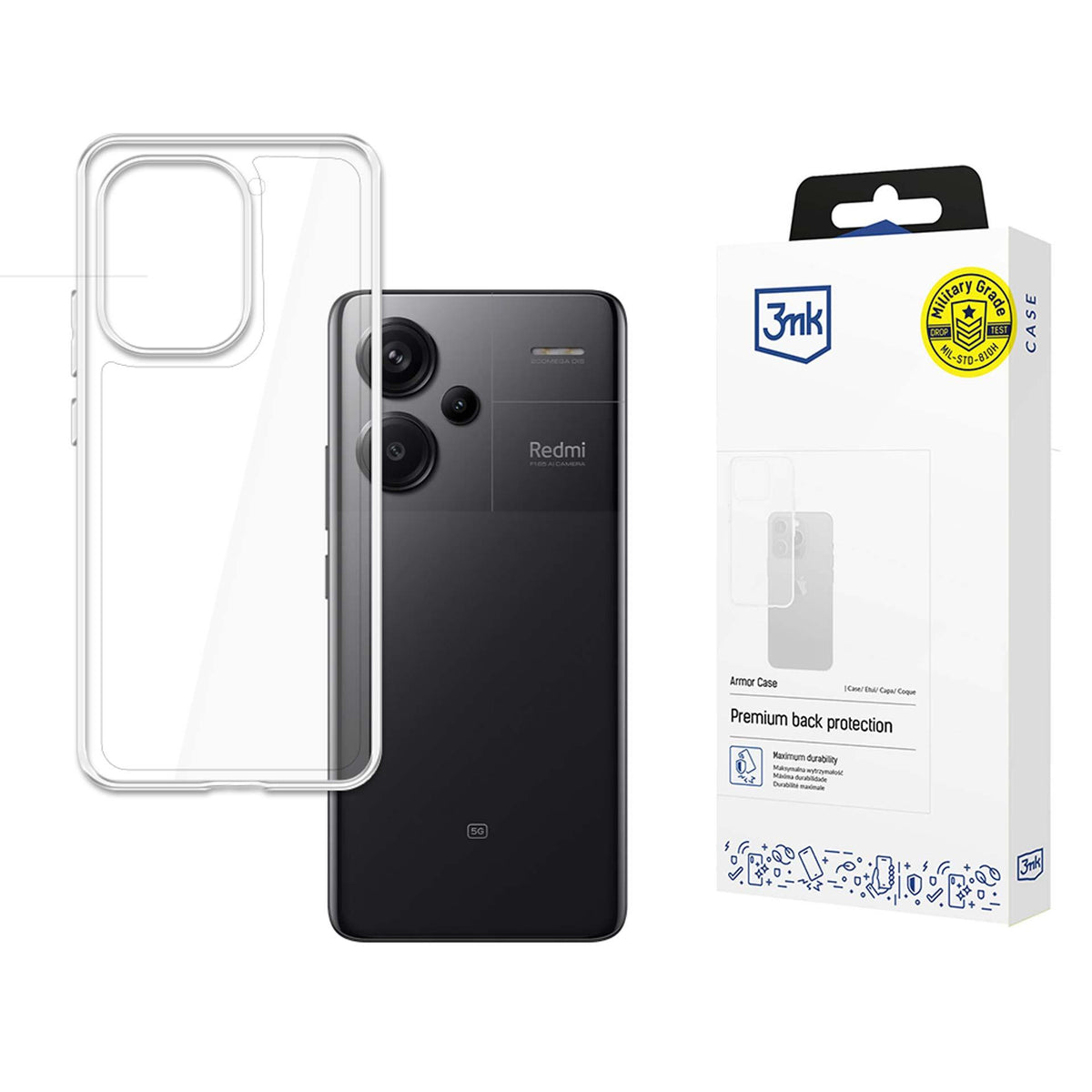 3mk šarvų dėklas, skirtas Xiaomi Redmi Note 13 Pro+ – skaidrus