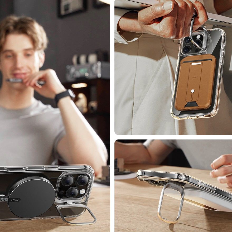 ESR MagSafe dėklas su stovu iPhone 16 Pro + stiklas, skaidrus -- iPhone 16 Pro