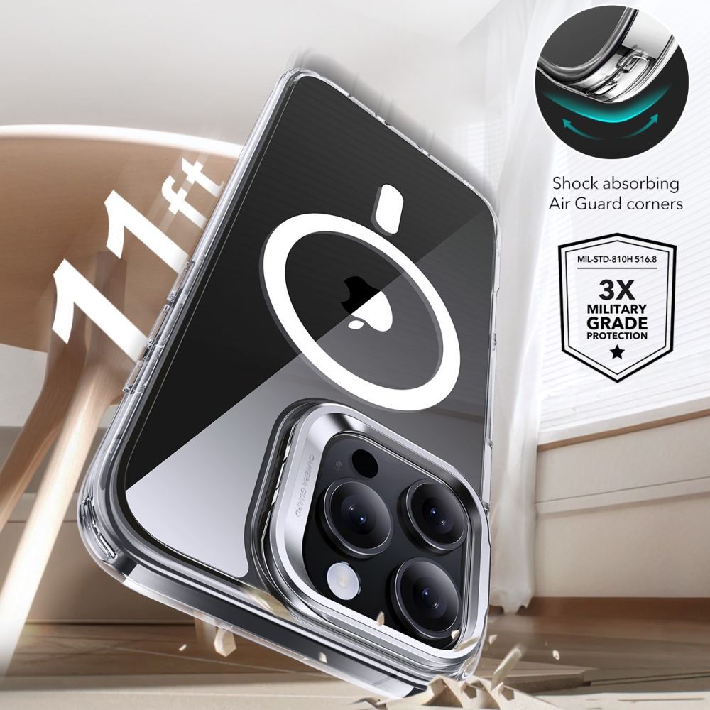 ESR MagSafe dėklas su stovu iPhone 16 Pro + stiklas, skaidrus -- iPhone 16 Pro