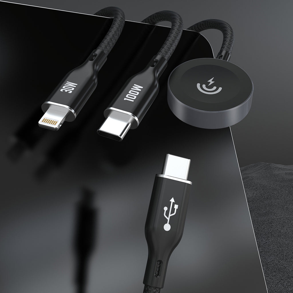 Apple Watch Dudao A12Max+ PD 100W 3in1 įkrovimo laidas: USB-C Lightning 1.2m - juodas