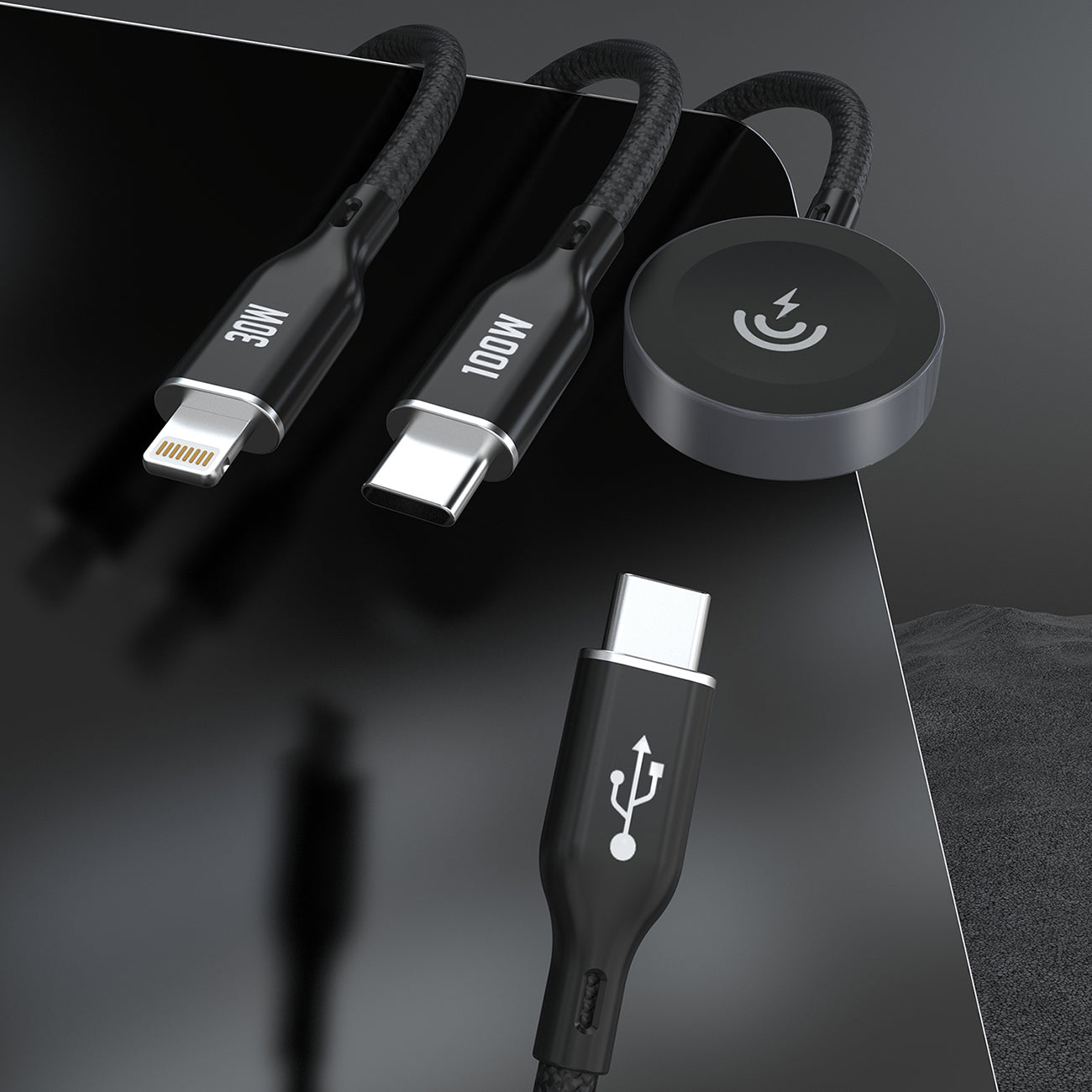 Apple Watch Dudao A12Max+ PD 100W 3in1 įkrovimo laidas: USB-C Lightning 1.2m - juodas