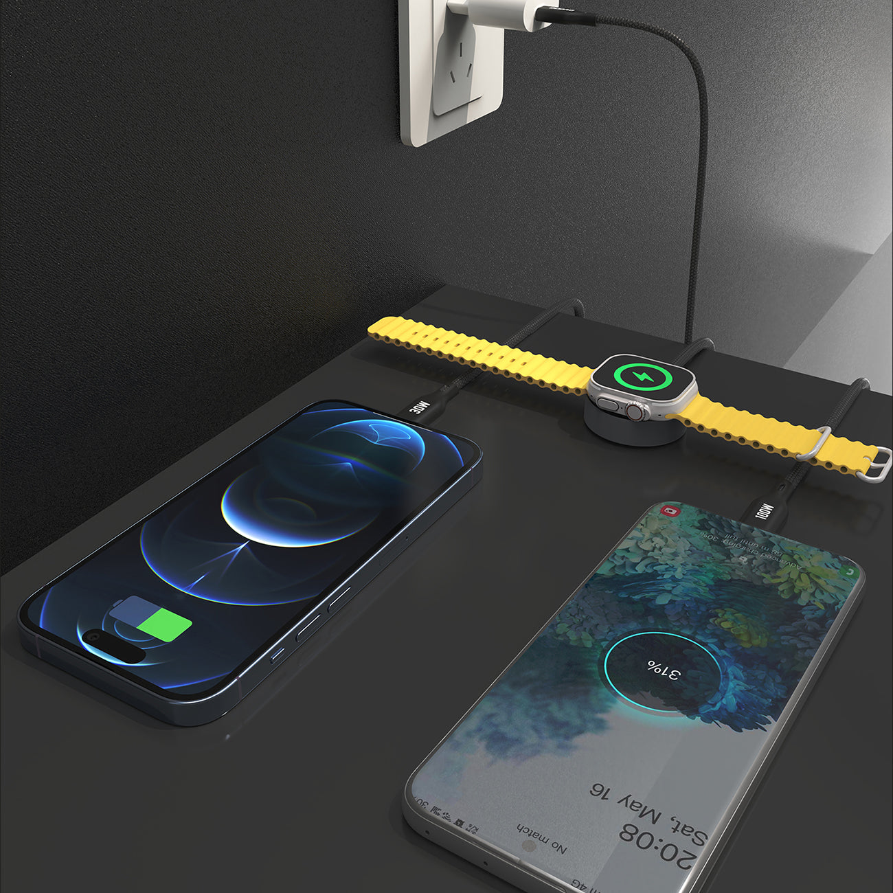 Apple Watch Dudao A12Max+ PD 100W 3in1 įkrovimo laidas: USB-C Lightning 1.2m - juodas