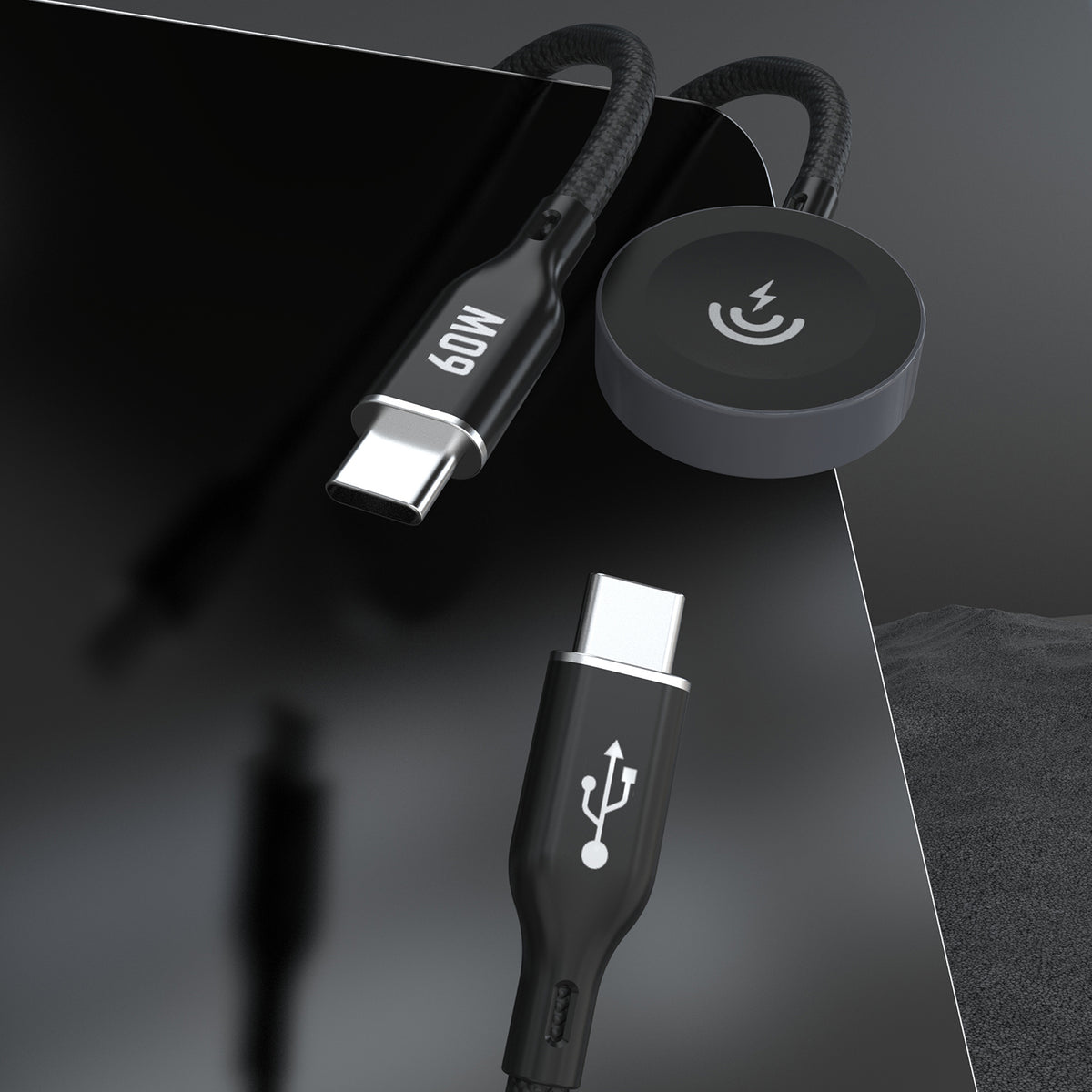 Dudao įkroviklis A12MaxC PD60W 2-in-1 Apple Watch / USB-C 1.2m - juodas