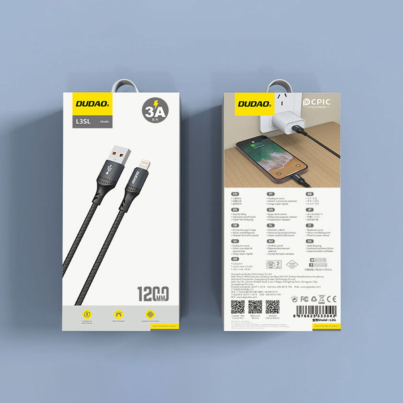 Dudao 3A 30W L3SL USB-A - Lightning pintas laidas 1.2m - juodas