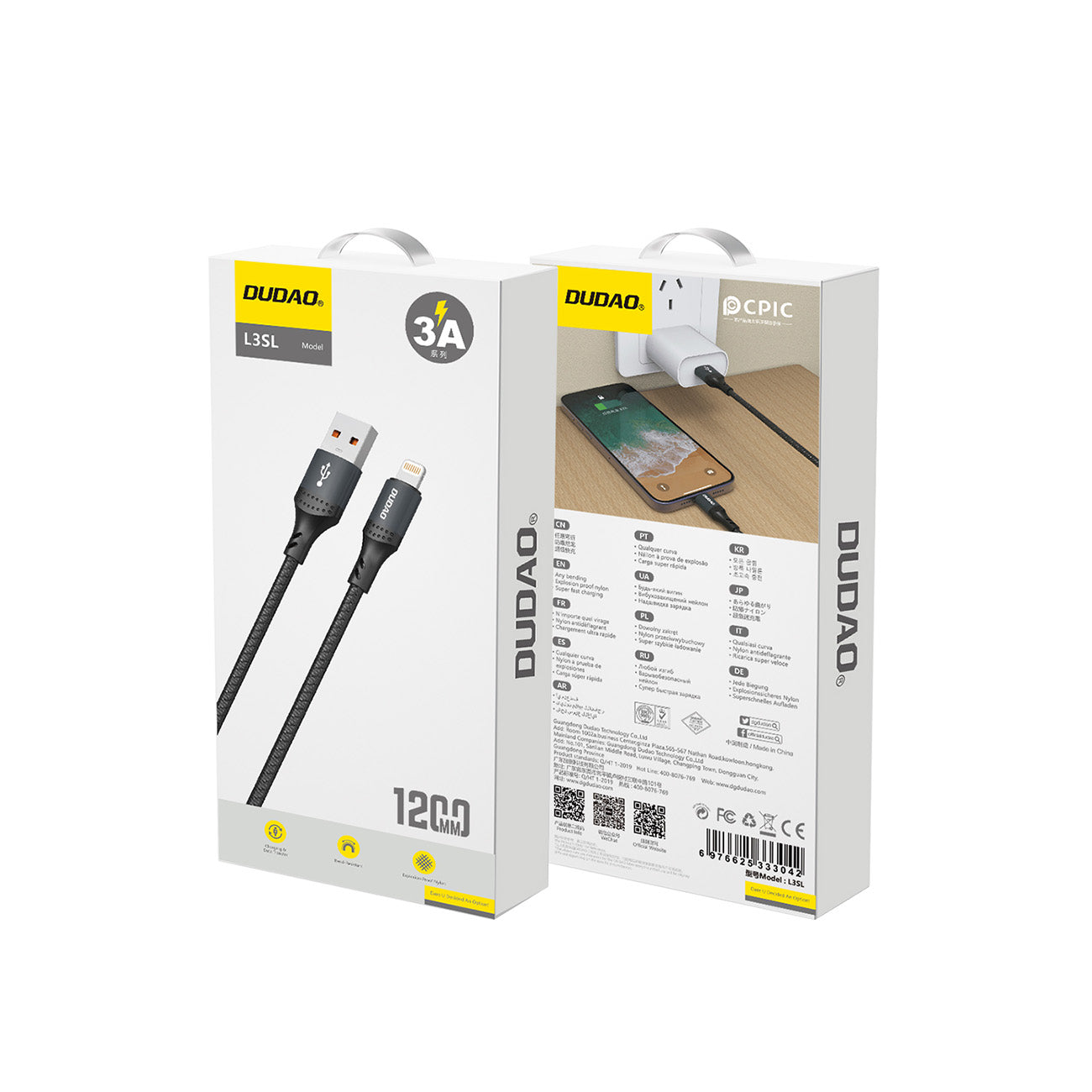 Dudao 3A 30W L3SL USB-A - Lightning pintas laidas 1.2m - juodas