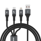 Dudao L3E 3 in 1 60W MicroUSB USB-C Lightning laidas 1.2m - juodas