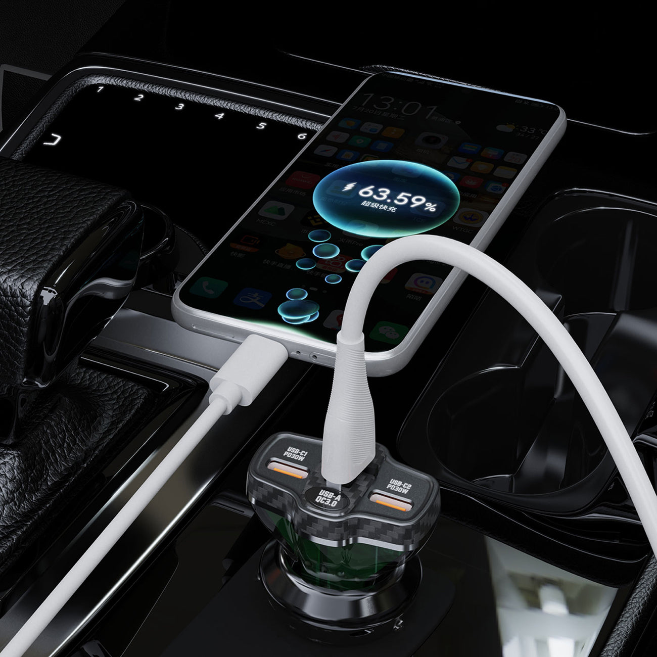 Dudao R78 78W automobilinis įkroviklis USB-C PD / 2xUSB-A QC - juodas