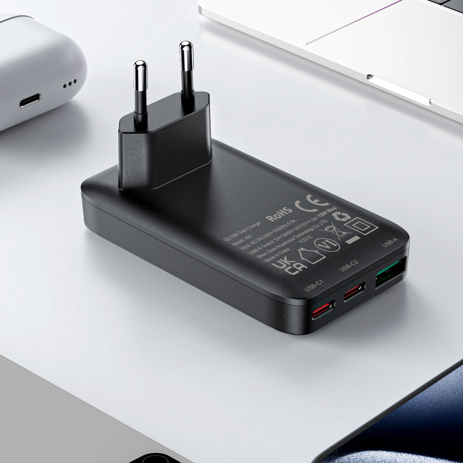 Acefast A100 65W GaN 2 USB-C+ USB-A įkroviklis Ultra Slim - juodas