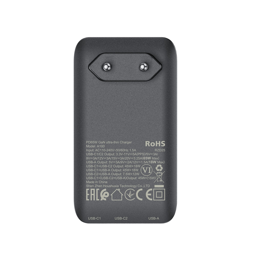 Acefast A100 65W GaN 2 USB-C+ USB-A įkroviklis Ultra Slim - juodas