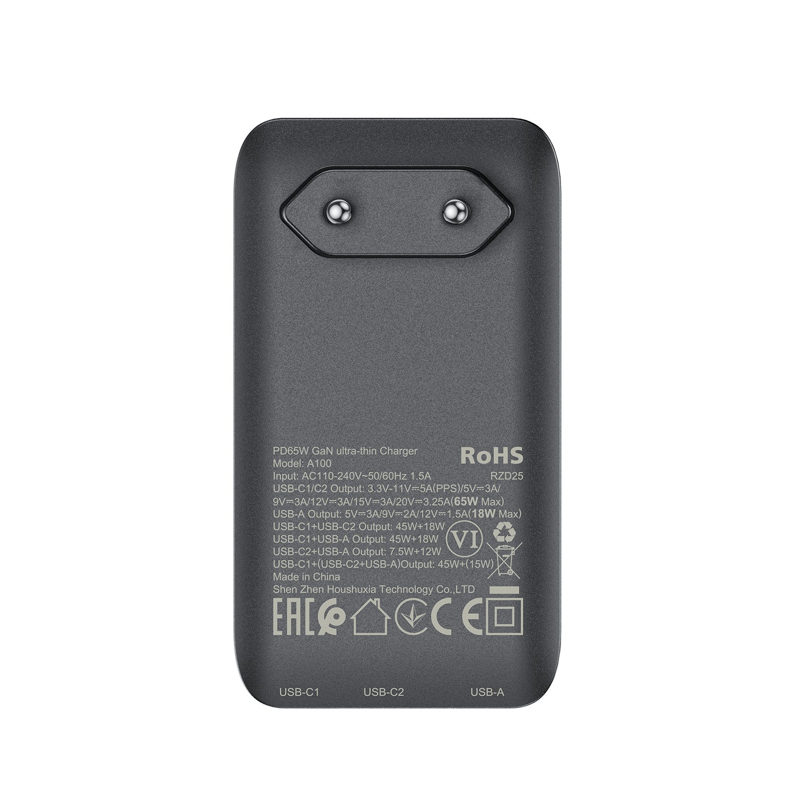 Acefast A100 65W GaN 2 USB-C+ USB-A įkroviklis Ultra Slim - juodas