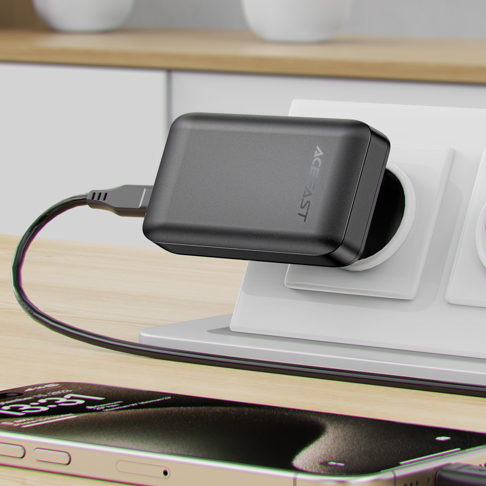 Acefast A100 65W GaN 2 USB-C+ USB-A įkroviklis Ultra Slim - juodas