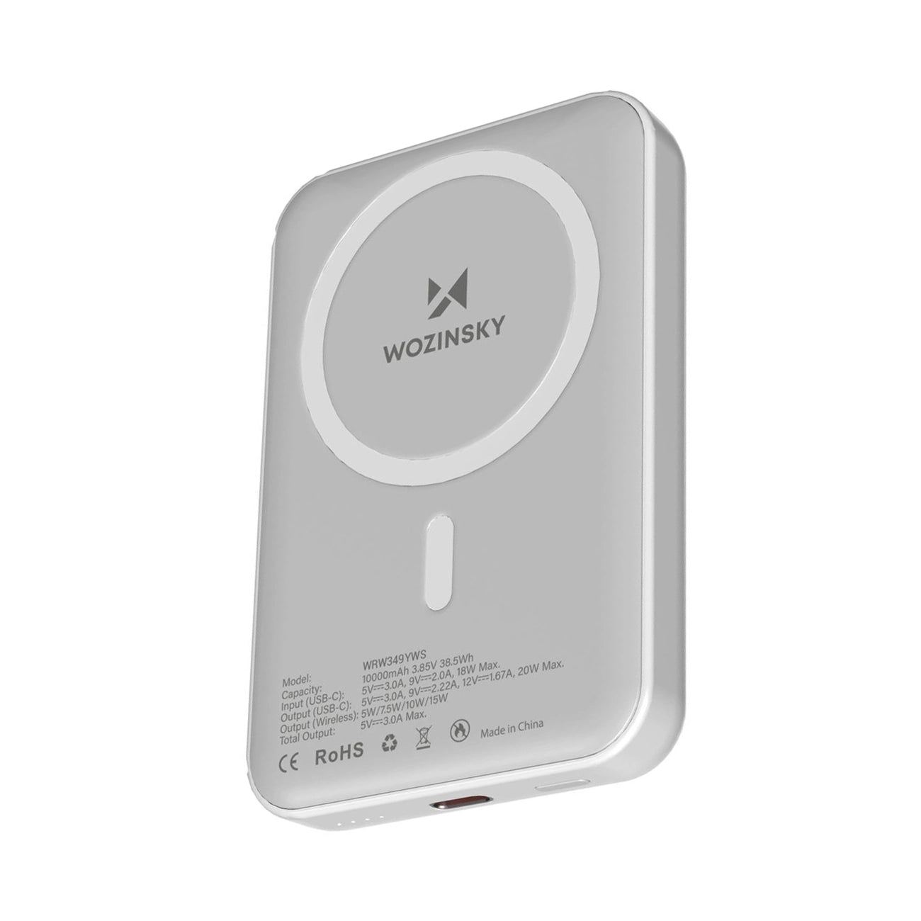 Wozinsky išorinė baterija WRW349YWS 10000 mAh magnetinė - balta -- Powerbanks