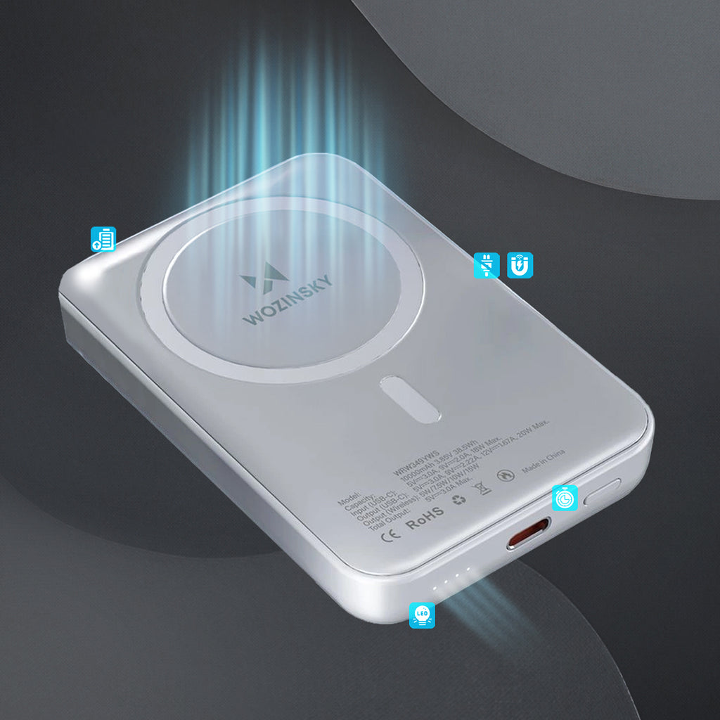 Wozinsky išorinė baterija WRW349YWS 10000 mAh magnetinė - balta -- Powerbanks