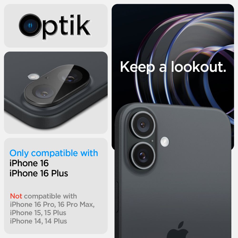 Spigen Optik Glas.Tr kameros stiklas iPhone 16/16 Plus – juodas (2 vnt.)