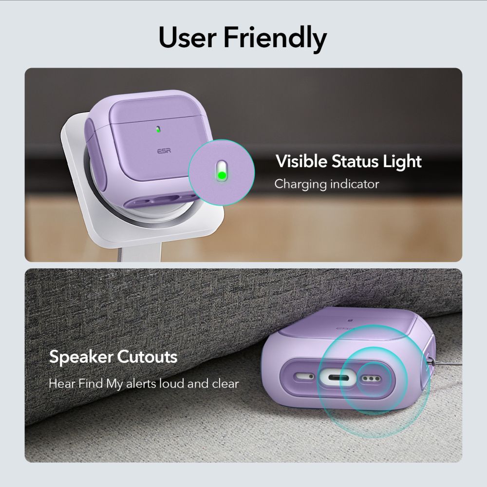 Dėklas ESR Orbit HaloLock MagSafe, skirtas Apple AirPods 4 - violetinis -- AirPods 4